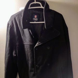 Men's Chaps wool blend double breasted peacoat, BLACK